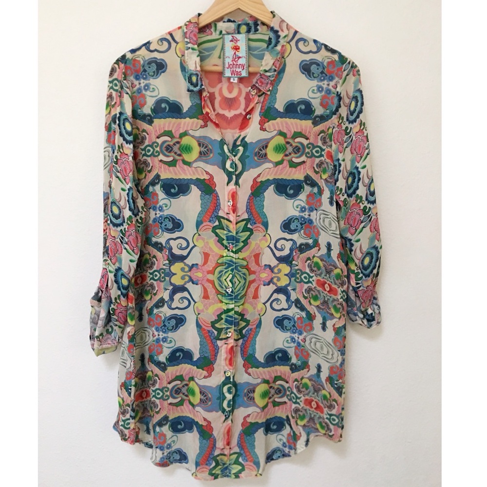 Johnny Was Floral Print Button Down Shirt Small